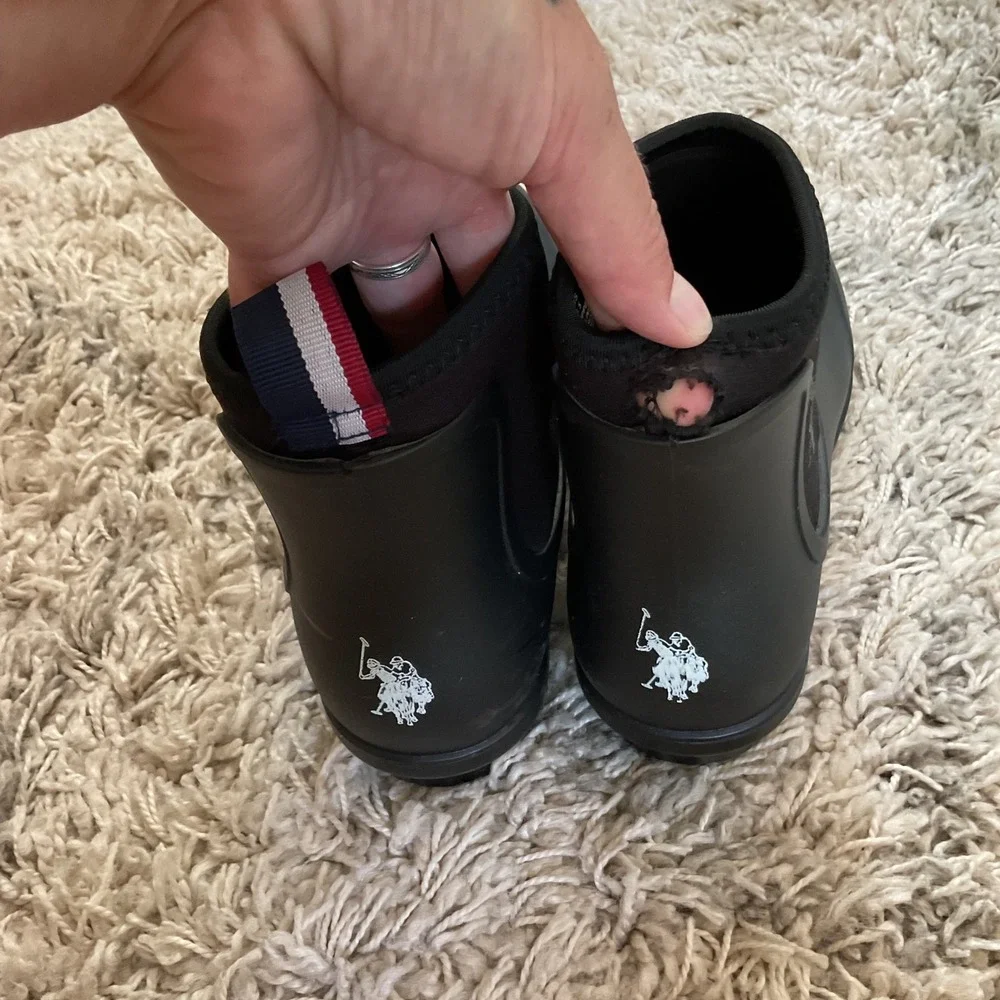 US Polo Assn Veena Women Black Ankle Rain Boots Size 6.5 Matte Waterproof NW9004